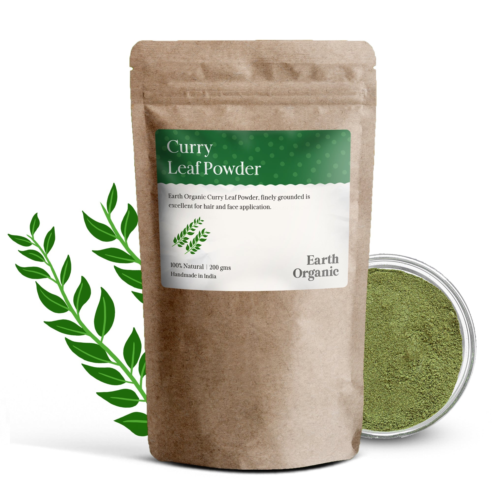 100% Natural & Organic Curry Leaf Powder Face Pack & Hair Pack - The Earth Organic